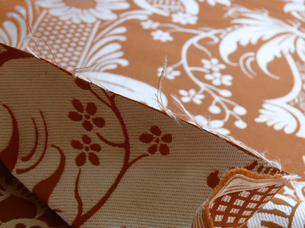 Scalamandre "chippendale" Silk Lampas Jacquard Artichoke Pomegranate Teak Rust Orange Cream Silver White