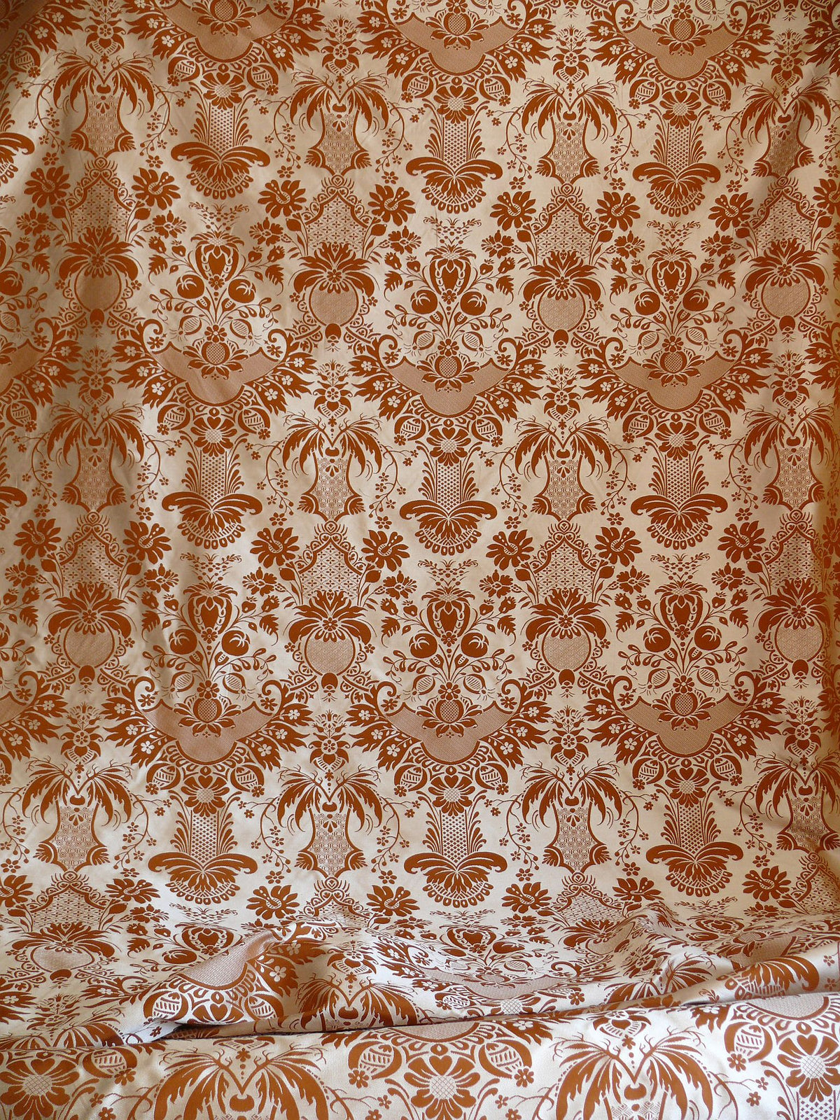 Scalamandre "chippendale" Silk Lampas Jacquard Artichoke Pomegranate Teak Rust Orange Cream Silver White