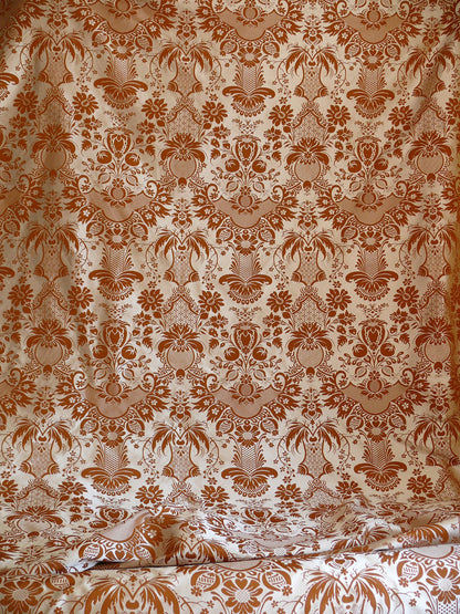Scalamandre "chippendale" Silk Lampas Jacquard Artichoke Pomegranate Teak Rust Orange Cream Silver White