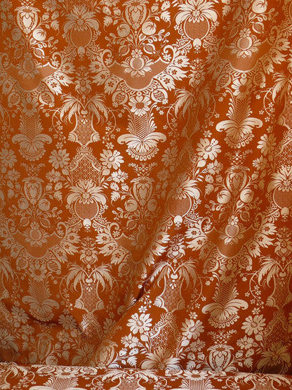 Scalamandre "chippendale" Silk Lampas Jacquard Artichoke Pomegranate Teak Rust Orange Cream Silver White