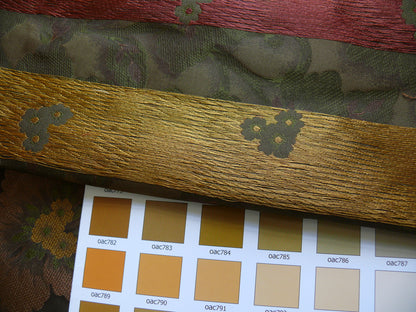 100% Silk Lampas Tri-leaf Flower "sumatra" Brown Red Yellow Green