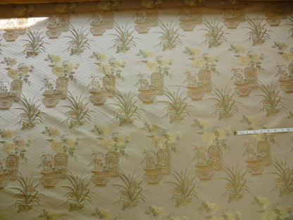By Yard High End 100% silk Jacquard Lampas Chinoisery Gold Peony Basket Vase Creamy "goldspun"
