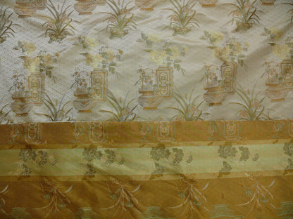 By Yard High End 100% silk Jacquard Lampas Chinoisery Gold Peony Basket Vase Creamy "goldspun"
