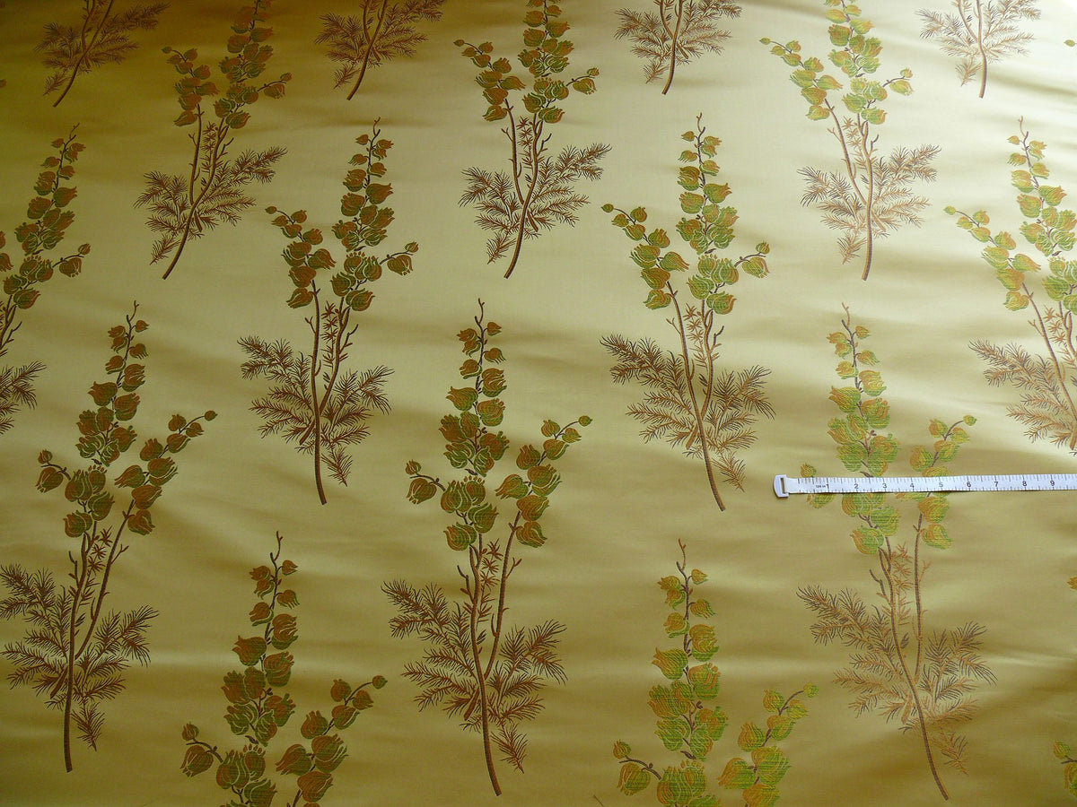 Schumacher Bell Flower Silk Lampas - Pine Green Gold
