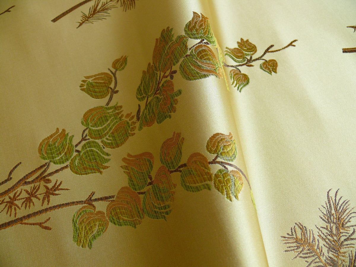 By Yard Schumacher 100% Silk Lampas Bell Flower "pine" Green Gold