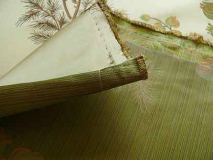 By Yard Schumacher 100% Silk Lampas Bell Flower "pine" Green Gold
