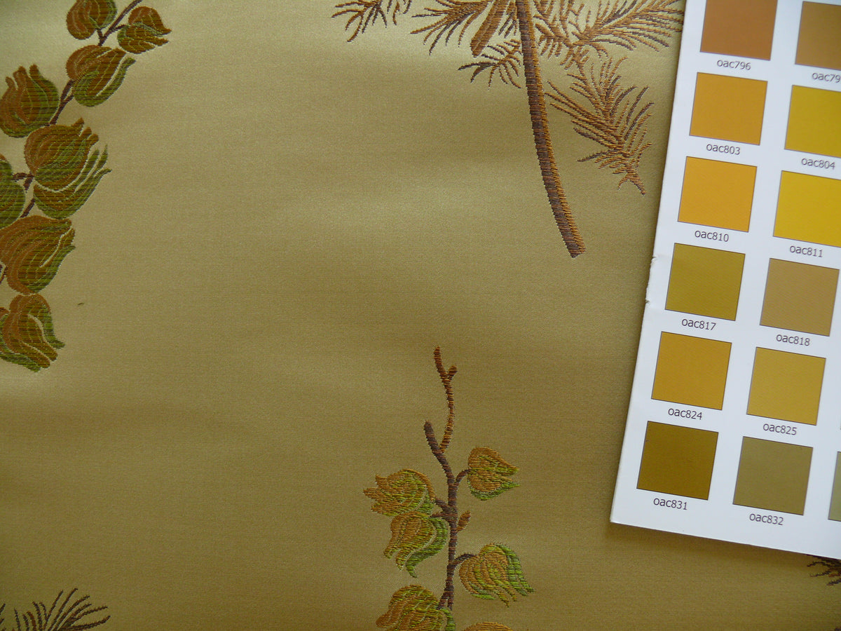 By Yard Schumacher 100% Silk Lampas Bell Flower "pine" Green Gold