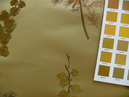 By Yard Schumacher 100% Silk Lampas Bell Flower "pine" Green Gold