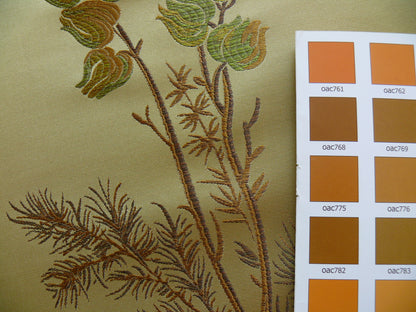 By Yard Schumacher 100% Silk Lampas Bell Flower "pine" Green Gold
