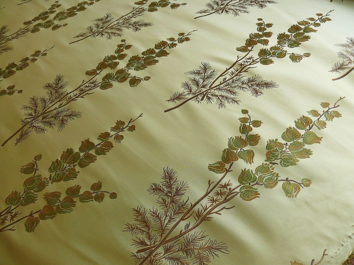 By Yard Schumacher 100% Silk Lampas Bell Flower "pine" Green Gold