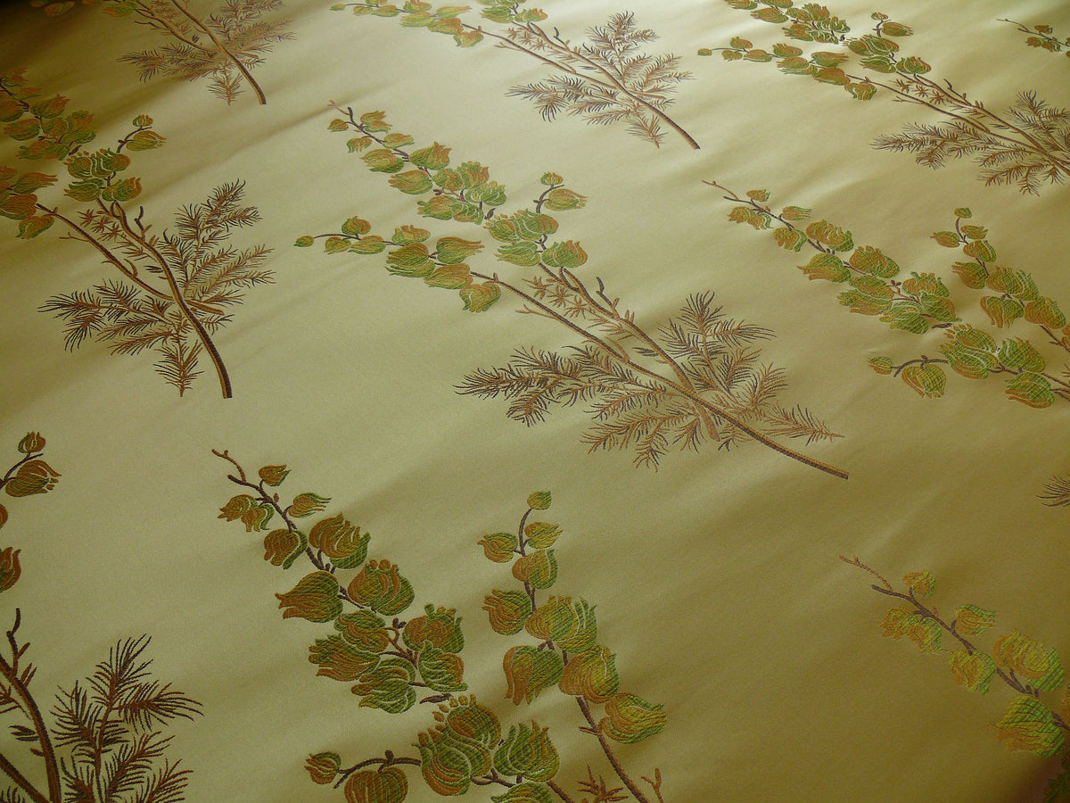By Yard Schumacher 100% Silk Lampas Bell Flower "pine" Green Gold