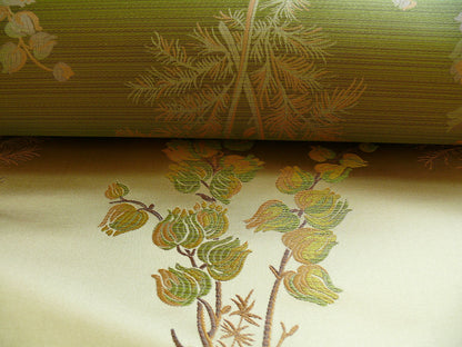 By Yard Schumacher 100% Silk Lampas Bell Flower "pine" Green Gold