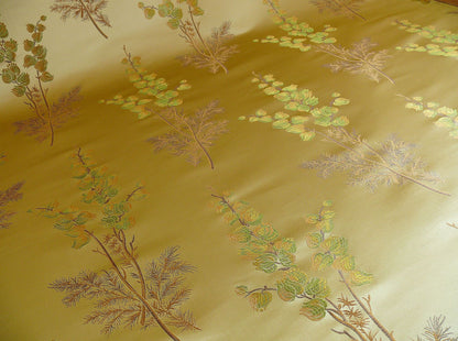 By Yard Schumacher 100% Silk Lampas Bell Flower "pine" Green Gold