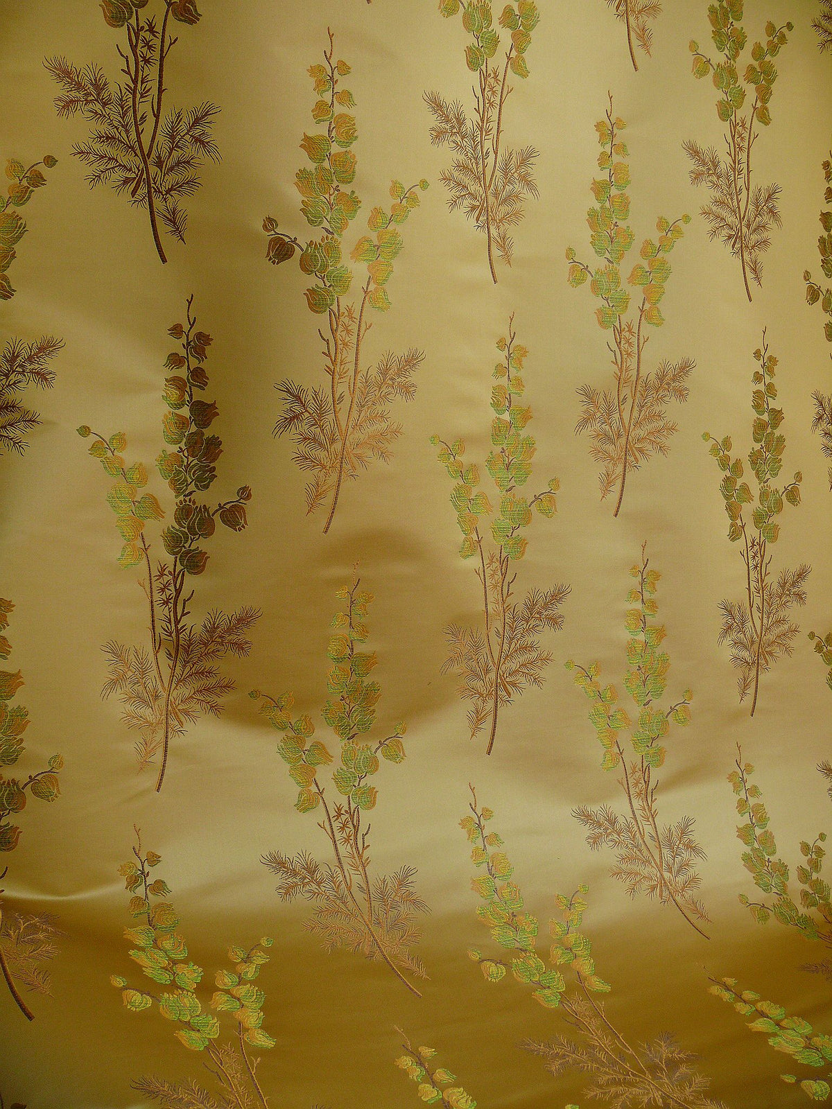 By Yard Schumacher 100% Silk Lampas Bell Flower "pine" Green Gold