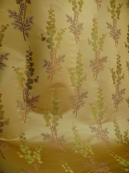 By Yard Schumacher 100% Silk Lampas Bell Flower "pine" Green Gold
