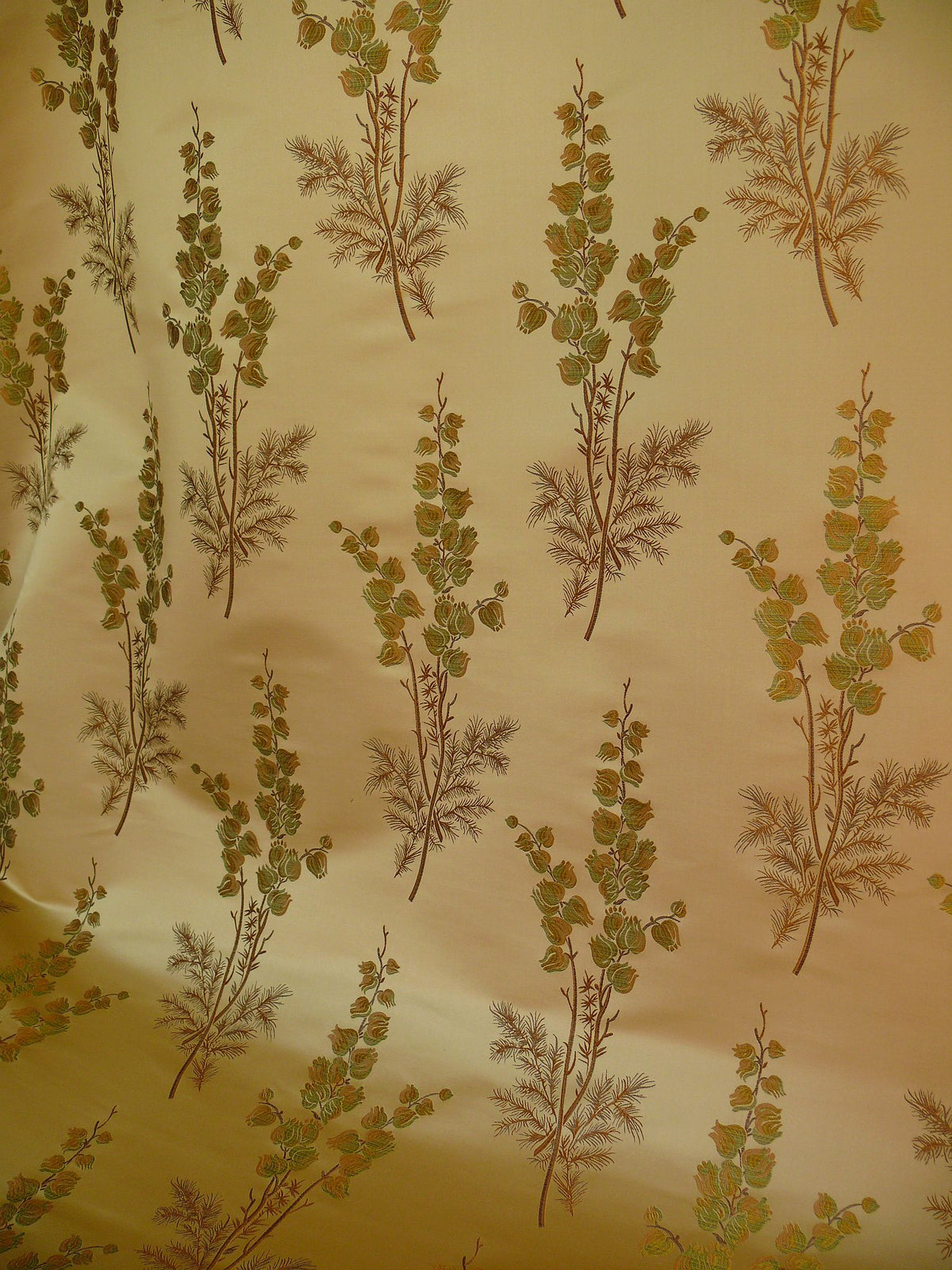 By Yard Schumacher 100% Silk Lampas Bell Flower "pine" Green Gold