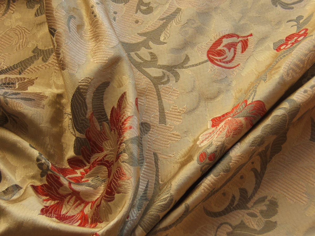 1.25 yards Scalamandre Old World Weavers Louis Xv Silk Lampas Chinese Gold Red Chinoiserie MSRP USD 730/Y circa 1730