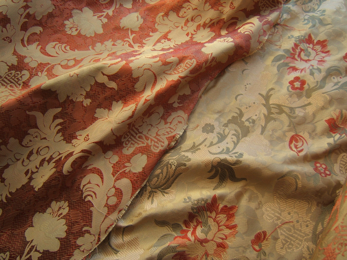 1.25 yards Scalamandre Old World Weavers Louis Xv Silk Lampas Chinese Gold Red Chinoiserie MSRP USD 730/Y circa 1730