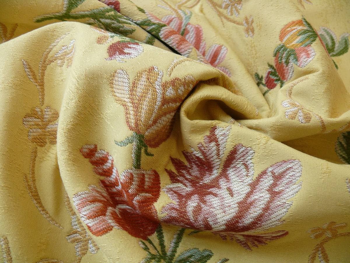 Lee Jofa Mansart Lampass French Court Flower Rose Bouquet Lampas in Jasmine Yellow Red Pink Green MSRP USD269/y