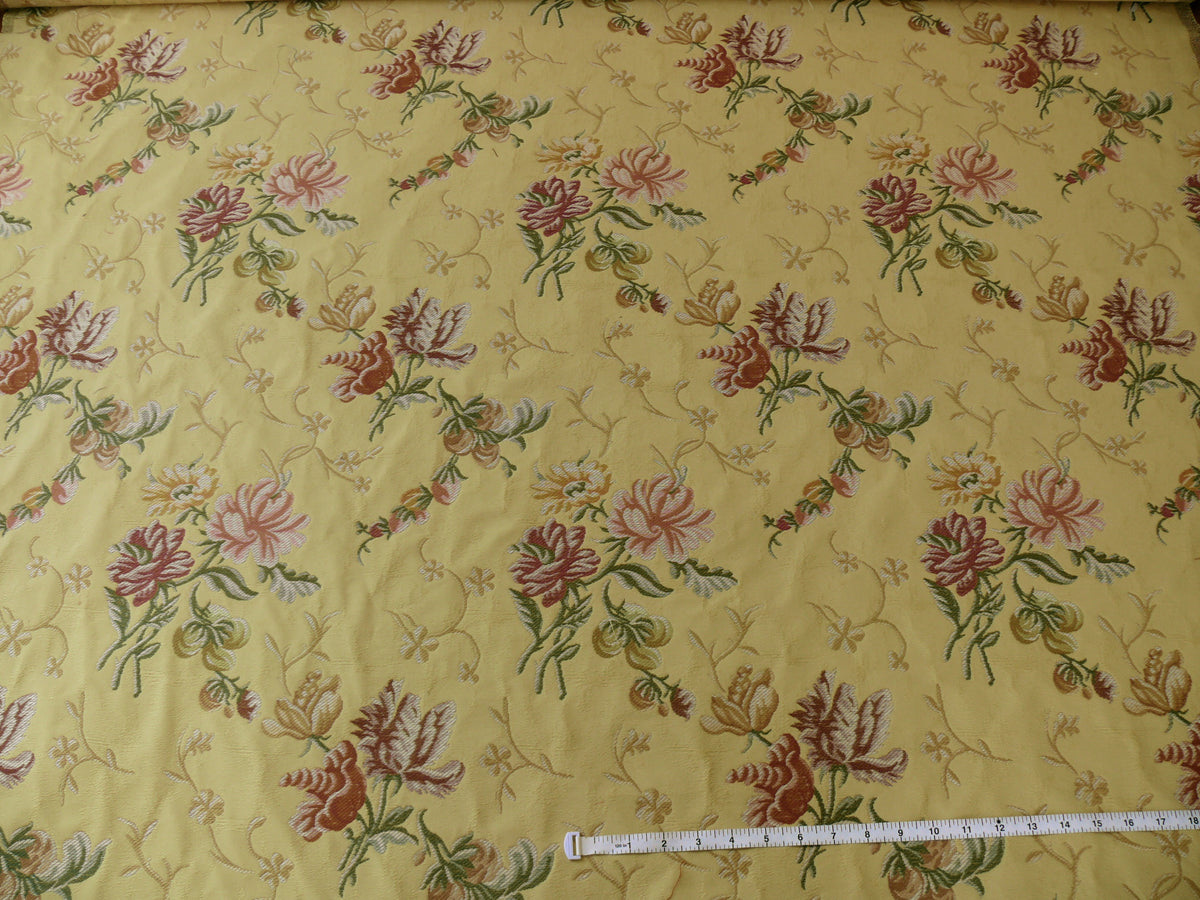 Lee Jofa Mansart Lampass French Court Flower Rose Bouquet Lampas in Jasmine Yellow Red Pink Green MSRP USD269/y