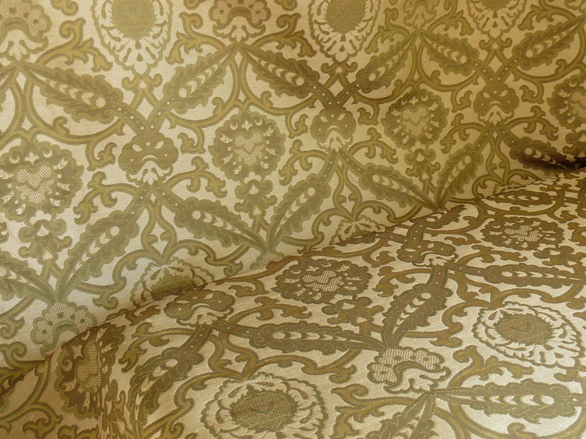 Lee Jofa Crescent Silk Damask Loden Green Crest Arabesque Medallion MSRP USD 198/Y - By the Yard