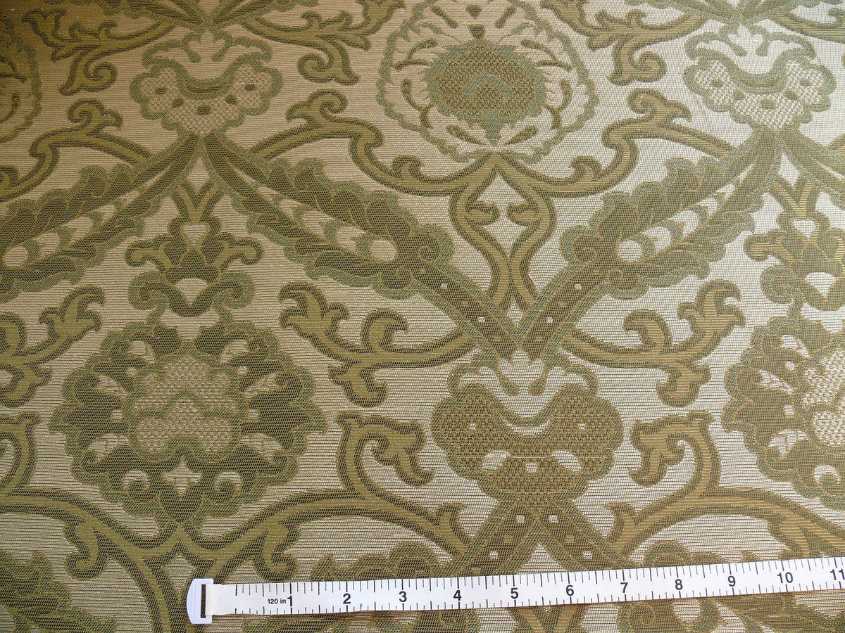 Lee Jofa Crescent Silk Damask Loden Green Crest Arabesque Medallion MSRP USD 198/Y - By the Yard