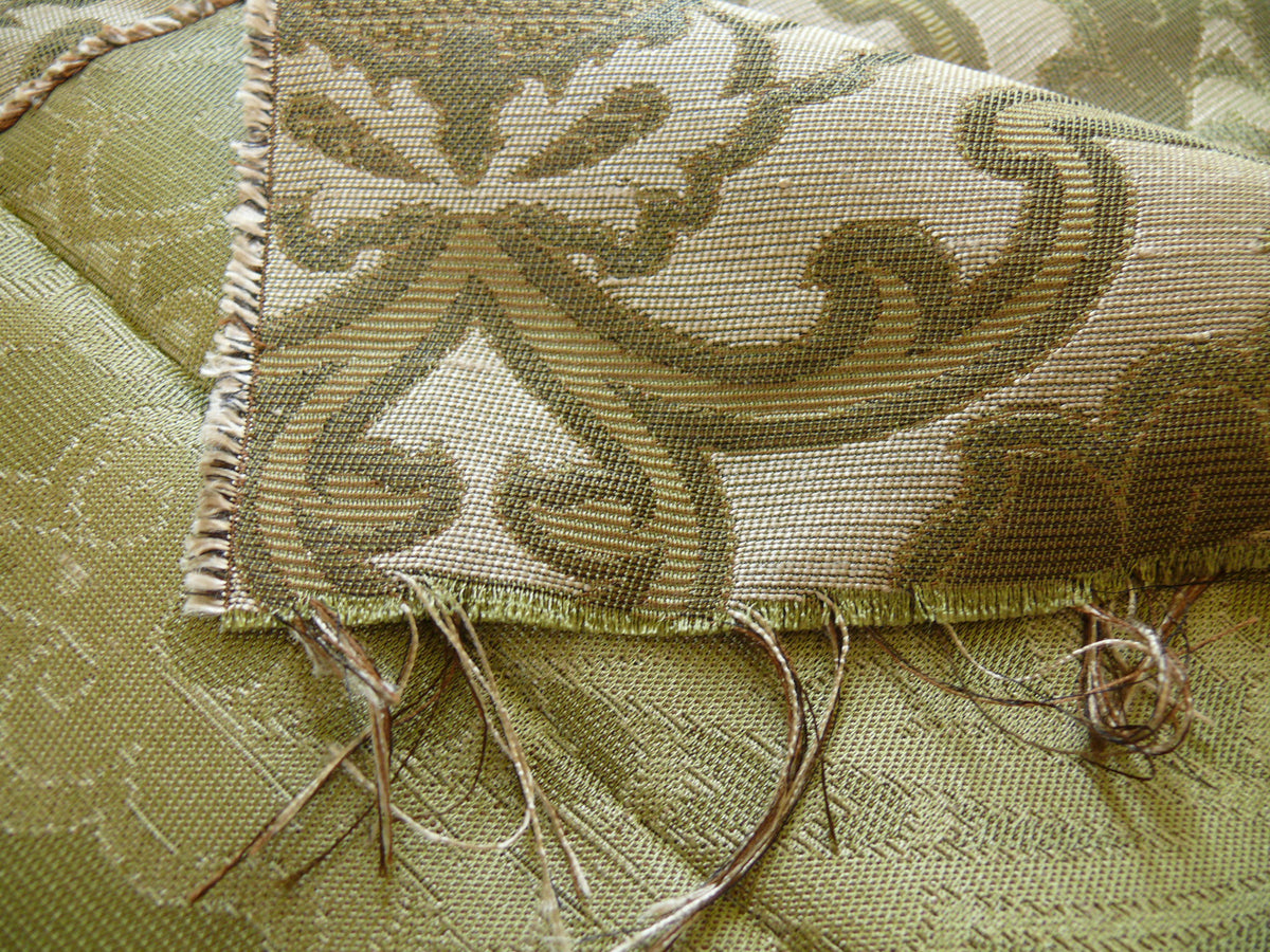 Lee Jofa Crescent Silk Damask Loden Green Crest Arabesque Medallion MSRP USD 198/Y - By the Yard