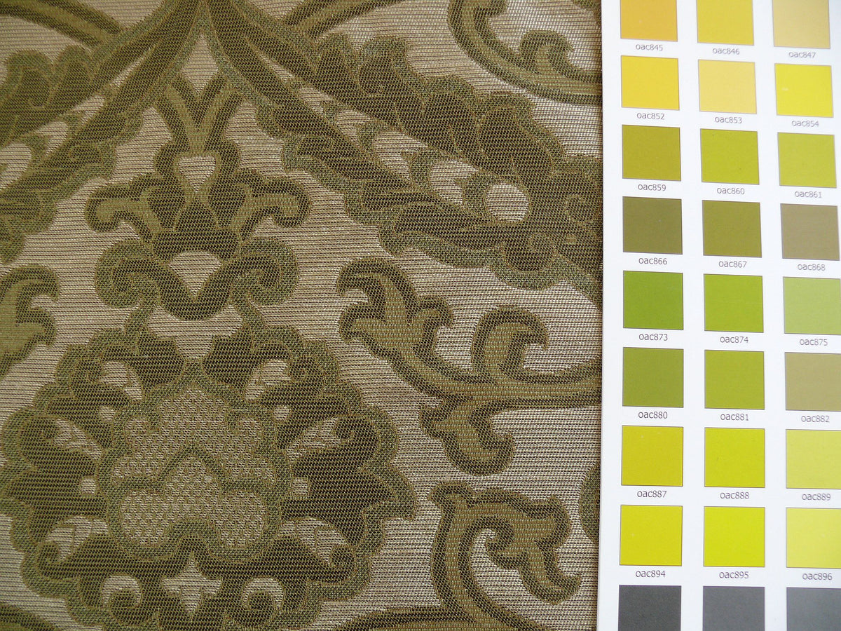 Lee Jofa Crescent Silk Damask Loden Green Crest Arabesque Medallion MSRP USD 198/Y - By the Yard