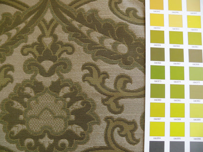 Lee Jofa Crescent Silk Damask Loden Green Crest Arabesque Medallion MSRP USD 198/Y - By the Yard