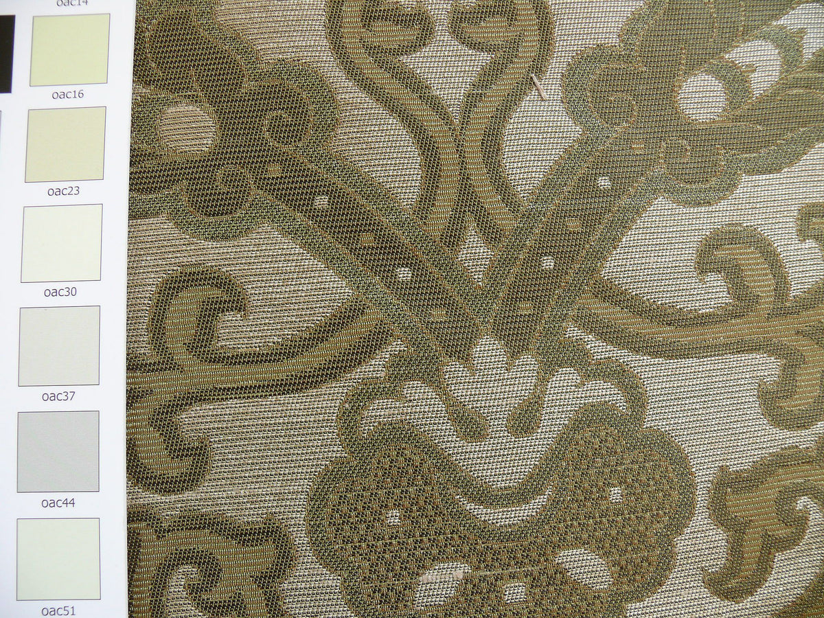 Lee Jofa Crescent Silk Damask Loden Green Crest Arabesque Medallion MSRP USD 198/Y - By the Yard