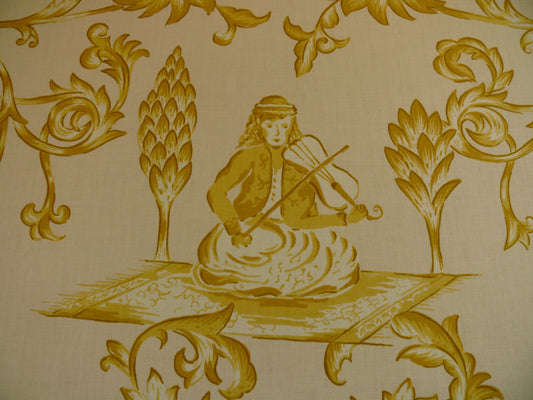 Lee Jofa Dambura Print Monkey Griffin Lemon Zest Yellow Deer Music Toile Cotton Chintz