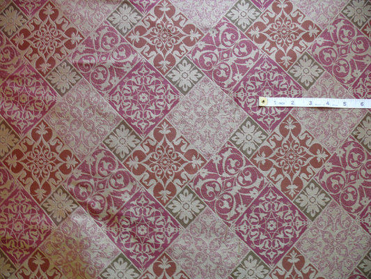 Kravet 100% Silk Lampas Asian Tile "plum" Red Gold Bty MSRP USD 216