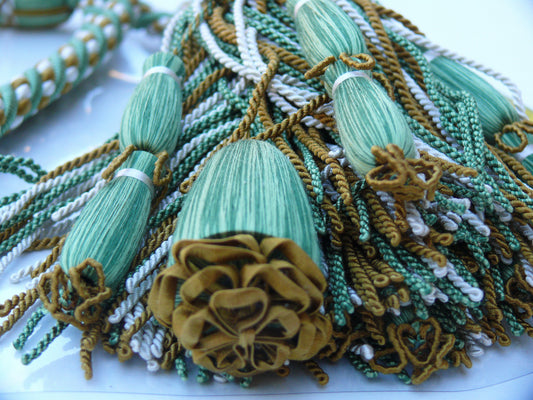 Scalamandre HAMPTON COURT Silk Double TieBack Brown, Green,Cream