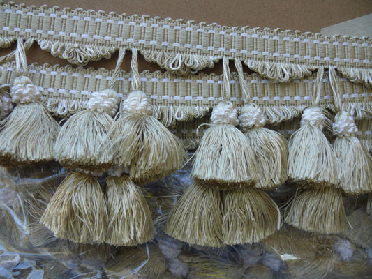 Scalamandre Tassel Fringe Trim Silk - Wheat & White Light Gold