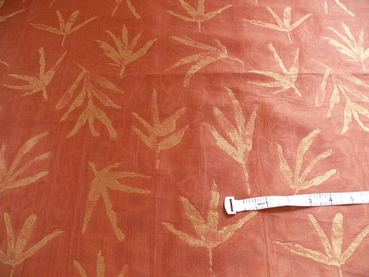 By Yard Telio & Cie Silk Bamboo Leaf Silk Double Organza Red Gold Foliage