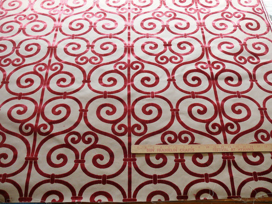Clarence House Nouvelle Orleans Cut Velvet Scroll Ruby Red MSRP USD640/y