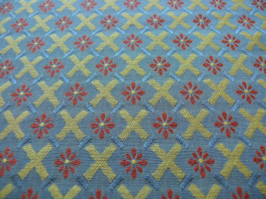 Scalamandre St German Blue Gold Red Lattice Daisy Diamond Woven Bty