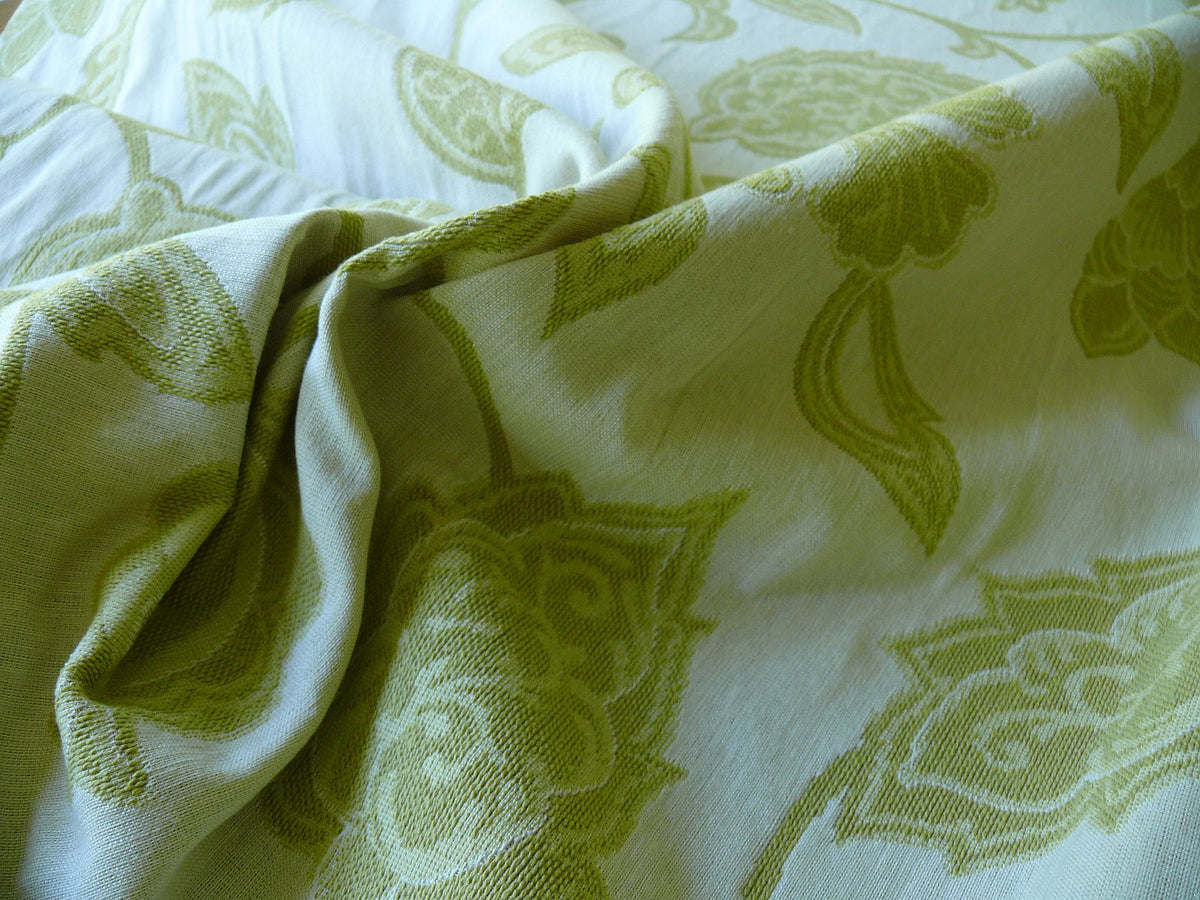 High-End Fennel Green Jacobean Lotus Flower Linen Blend Heavy Tapestry - Reversible