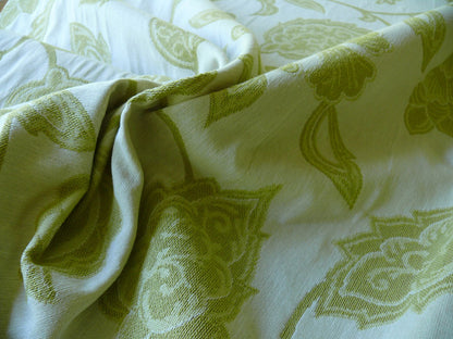 High-End Fennel Green Jacobean Lotus Flower Linen Blend Heavy Tapestry - Reversible