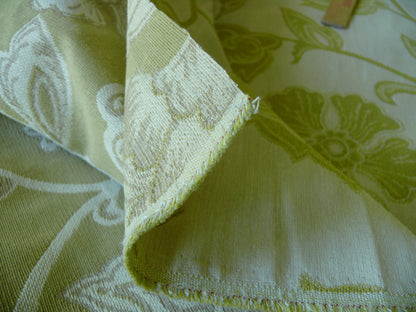 High-End Fennel Green Jacobean Lotus Flower Linen Blend Heavy Tapestry - Reversible