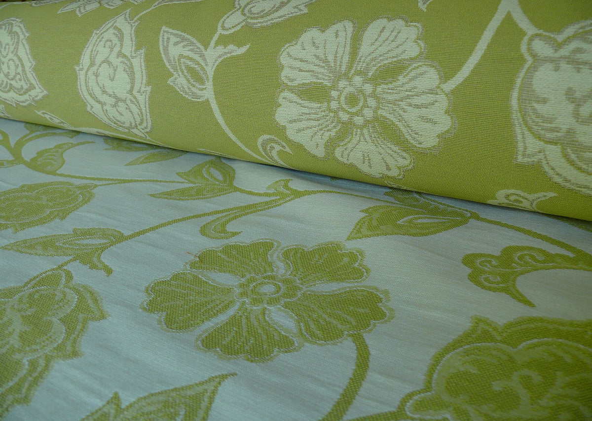 High-End Fennel Green Jacobean Lotus Flower Linen Blend Heavy Tapestry - Reversible
