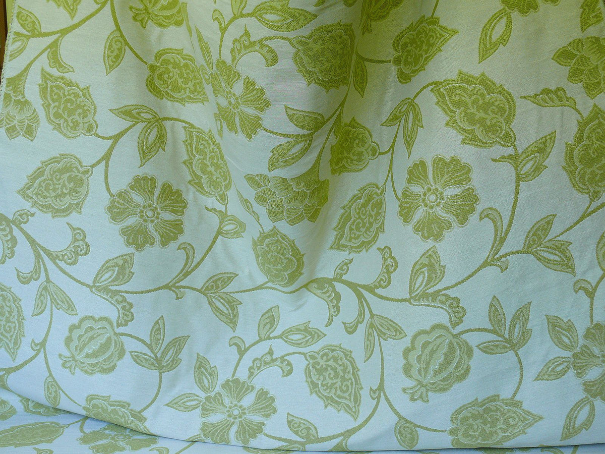 High-End Fennel Green Jacobean Lotus Flower Linen Blend Heavy Tapestry - Reversible