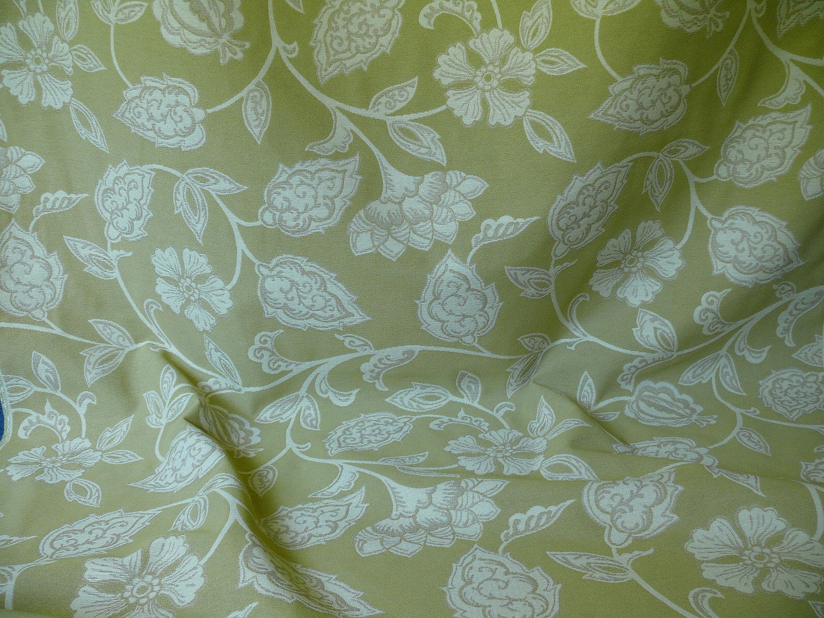 High-End Fennel Green Jacobean Lotus Flower Linen Blend Heavy Tapestry - Reversible