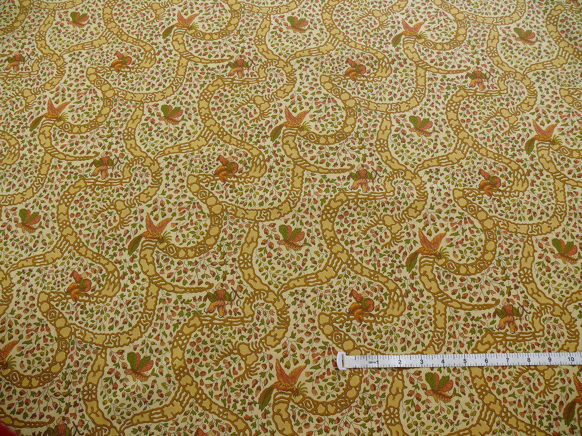 Vervain "Peking" Chinoisere Cranberry Gold Orange Cotton Print Bty