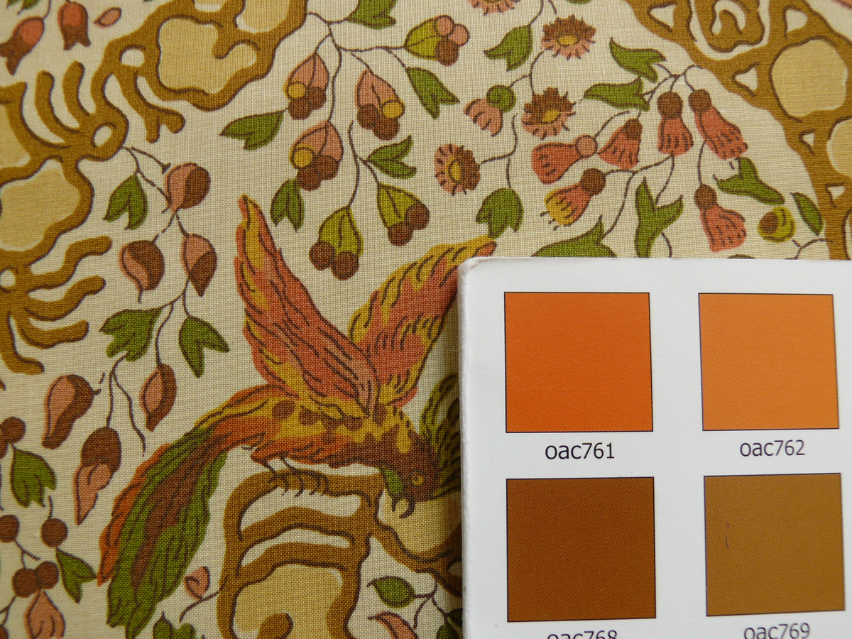 Vervain "Peking" Chinoisere Cranberry Gold Orange Cotton Print Bty