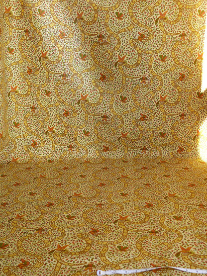Vervain "Peking" Chinoisere Cranberry Gold Orange Cotton Print Bty