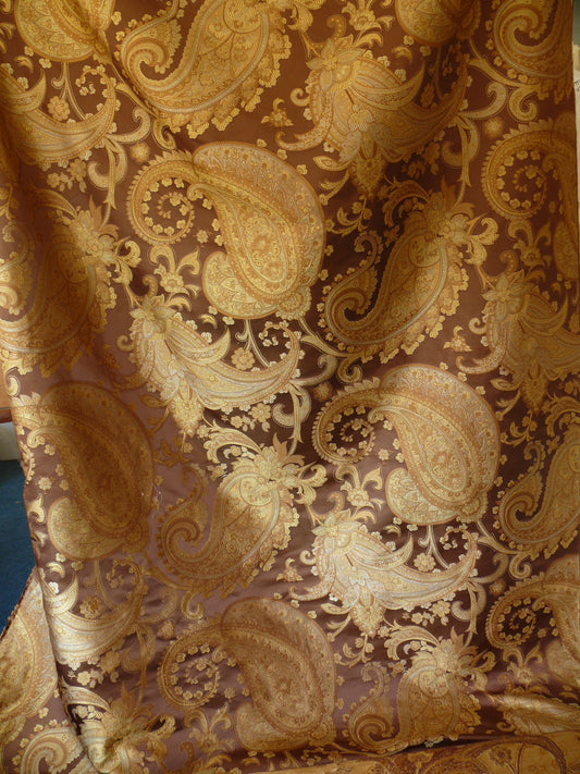 By yard Pindler & Pindler Deandra Sumatra 100% Silk Lampas Large Paisley Gold Copper Brown MSRP USD 270/yard