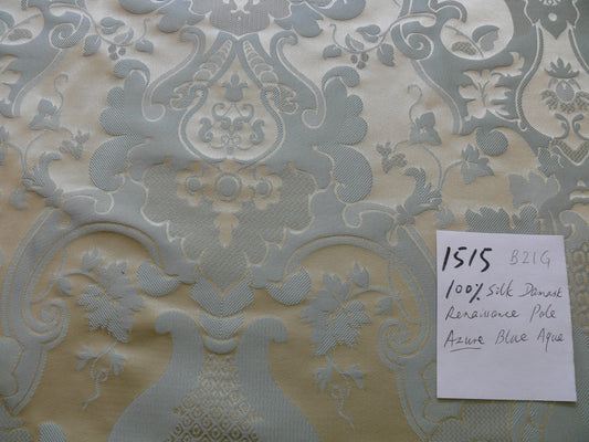 100% Silk Damask Colette's Abby Renaissance Pale Azure Blue Aqua Custom Made By Yard