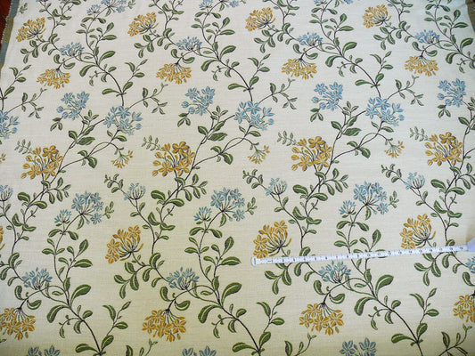 Lee Jofa Jasmine Lampas "Gilt" Honeysuckle Gold Blue Grand Floral Linen Cotton William Morris Inspired MSRP USD 236/Y