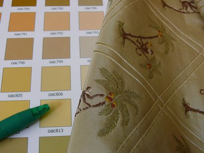 By Yd Stroheim & Romann 100%silk Monkey Coconut Palm Tree Fun Golden Beige MSRP USD200/Y
